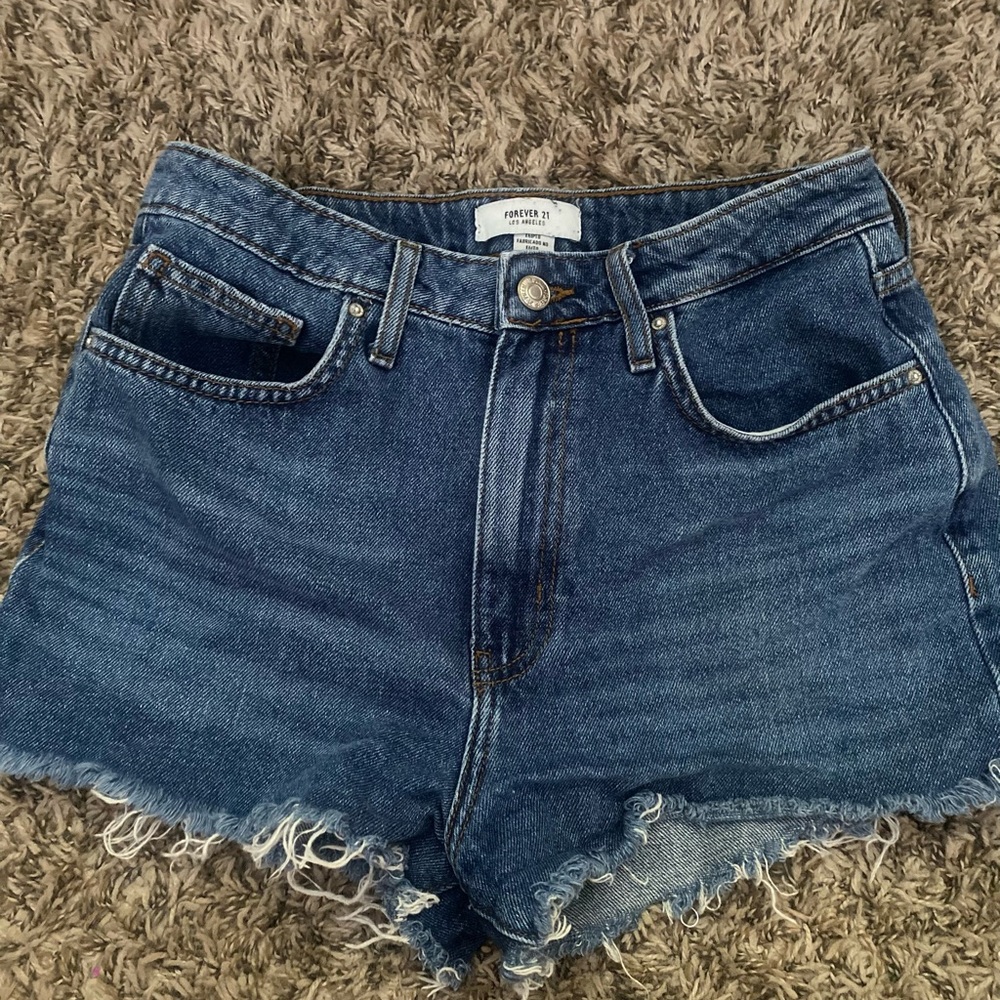 Forever 21 Blue Jean Shorts High-Waisted Distressed